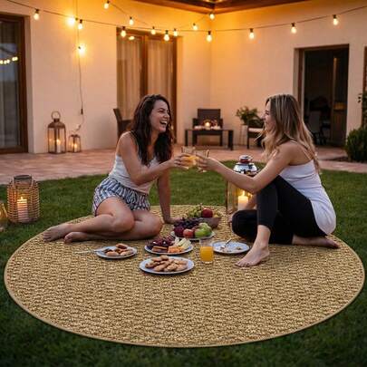 1pc Brown Round Pineapple Pattern Rug, Minimalist Outdoor Round Carpet For Home Decor, Soft And Easy To Clean Carpet, Spring/Autumn Home Decor Rug | Suitable For Small Yard, Round Outdoor Carpet | Patio, Coffee Corner Landscaping Mat | Round Outdoor Rug | Balcony, Picnic, Beach Carpet