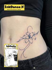 1 Kit "Enchanted Noir Lily" Technology Tattoos, Semi-Permanent Tattoos, Temporary Tattoos, Long Lasting, Fake Tattoos, Water-Resistant, Authentic Tattoo Look, Plant-Based D277 - màu đen - Xem 1