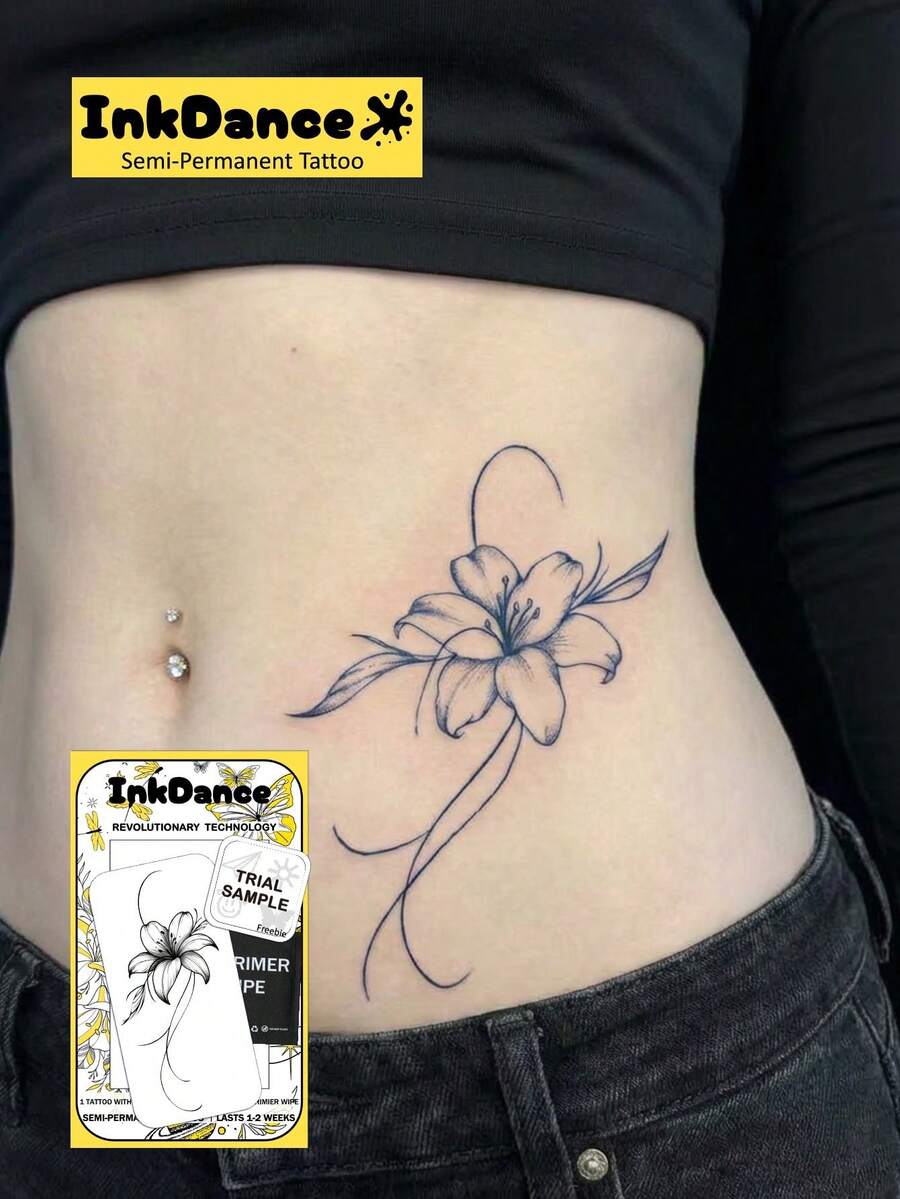 1 Kit "Enchanted Noir Lily" Technology Tattoos, Semi-Permanent Tattoos, Temporary Tattoos, Long Lasting, Fake Tattoos, Water-Resistant, Authentic Tattoo Look, Plant-Based D277 - màu đen - Xem 1