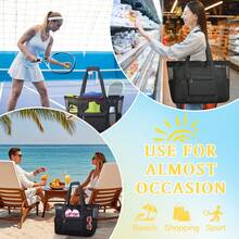 NEWHEY Extra-Large Foldable Waterproof Beach Bag, Handheld Tote Bag, Zippered Handbag, Suitable For Vacation, Swimming Pool, Picnic - Black - Multicolor - View 9