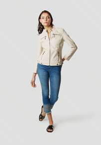 Koroshi Women's Faux Leather Biker Jacket, Off-White, XS/S/M/L/XL - Creamy White - View 7