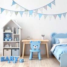 DG2PLUS 10.8Ft Cotton Triangle Bunting Banner 12pcs Blue Floral Fabric Pennant Flags With Tassels Double-Sided Fabric Banner Garland For Wedding Birthday Baby Shower And Nursery Decor - 藍色 - 查看 4