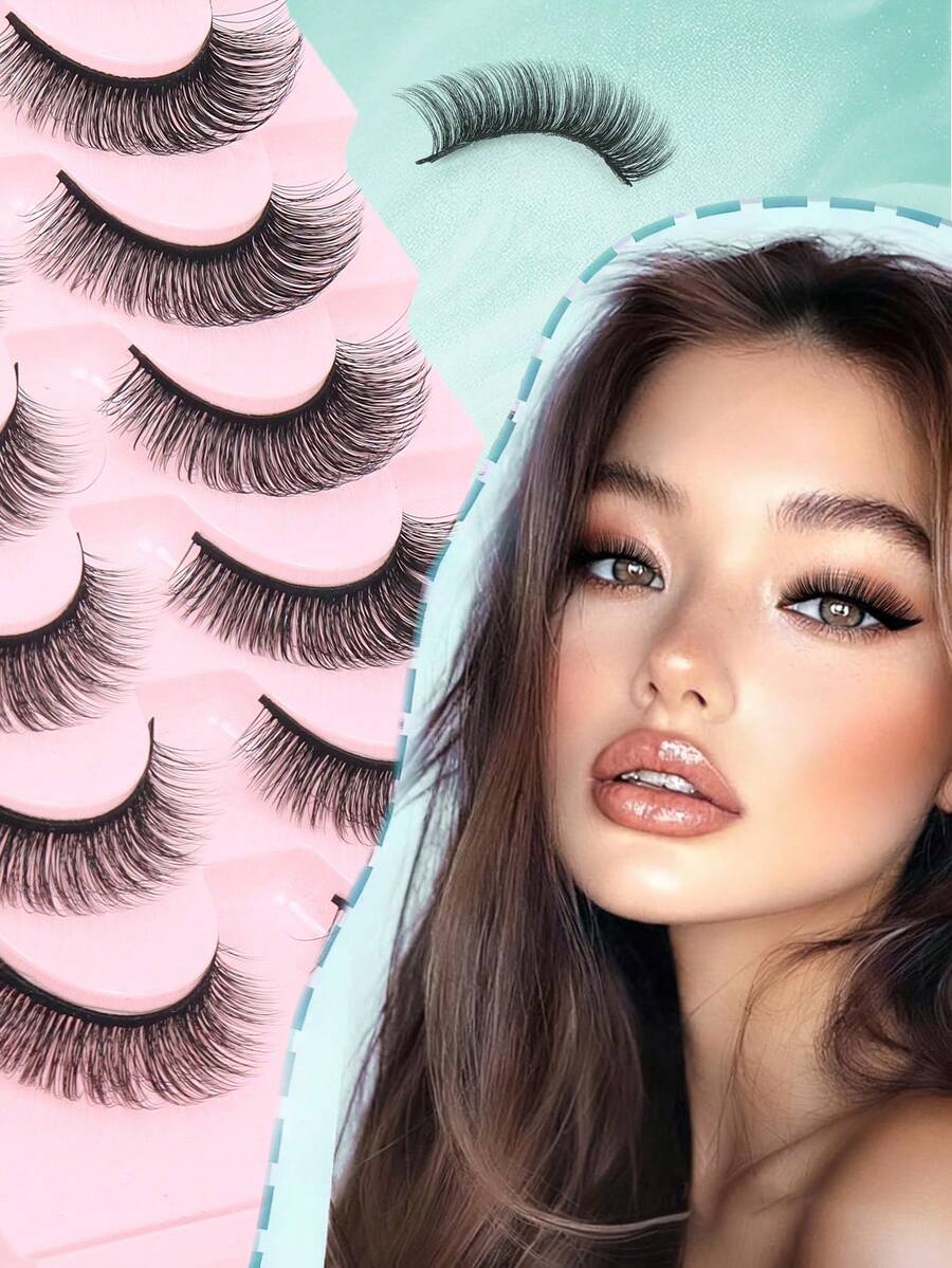 7 Pairs Lashes Natural Look False Lashes Wispy Lashes Fake Eye Lashes Strip Lashes Natural Eyelashes Wispy Natural Lashes - Black - View 1