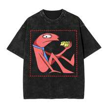 Smiling Friends Cartoon T Shirts Hip Hop Washed Short Sleeve Harajuku T-Shirts Retro For Men Women Streetwear Summer Tees - 黑色 - 查看 1