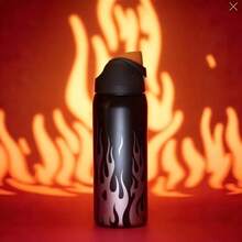 Owa Laa 32oz Black Flame Print Stainless Steel Insulated Water Bottle, 24H Cold, Wide Mouth Lock Lid Sports Bottle - 黑火焰32oz - 查看 3