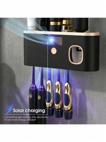 Electric Toothbrush Holder Wall Mount, With Toothpaste Dispenser, Suitable For Bathroom, USB Rechargeable Lithium Battery No Drilling Required. It Is A Smart Storage Organizer That Can Hold Up To 5 Toothbrushes. - 彩色 - 查看 5