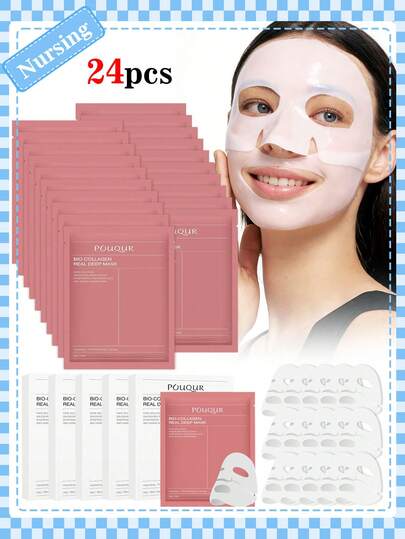 2盒（8片）胶原蛋白深层补水面膜 - 变色凝胶，蕴含玻尿酸和烟酰胺，不含酒精，胶原蛋白保湿抗衰老睡眠面膜，深层补水，抚平细纹，收缩毛孔，提亮肤色，适合所有肤质，浅米色，返校季/情人节礼物