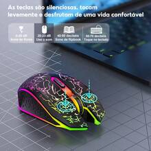 Mouse Gamer X85 RGB Sem Fio 2.4G Bluetooth Recarregável Modelo X85, mouse gamer sem fio, conexão 2.4G e Bluetooth, iluminação RGB, recarregável, design ergonômico, ajuste de DPI, teclas silenciosas - Visão 3
