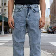 Balloon Pants, Men's Baggy Wide-Leg Jeans, Streetwear, Stonewashed, Graphite Gray - Medium Wash - View 4