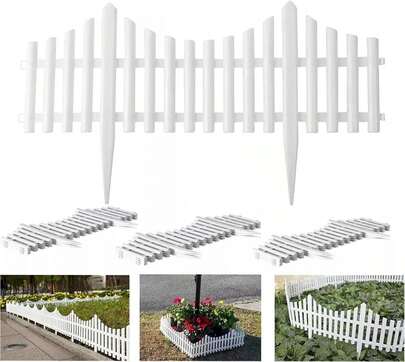 12/Pcs White Plastic Garden Fence Panels - Landscape Edging For Lawns, Flower Beds & Christmas Decor, Rustic-Style Animal Barrier With Easy Installation, All-Season Outdoor Yard Protection, Fence Panels For Outside, Seasonal Decoration, Picket Design Fence W60cm X H32cm