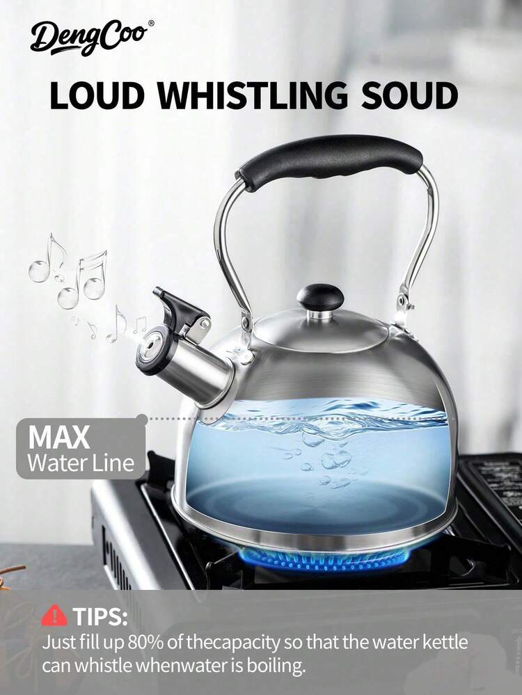 Dengcoo 1 ấm đun nước bằng thép không gỉ 2.5L, thích hợp để pha cà phê và trà, màu bạc với tay cầm màu đen. - ấm trà - Xem 3