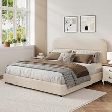 Queen Bed Frame With Headboard, Boucle Upholstered Soft Platform Bed Frame With Thickened Footboard,  Rounded Corners Design, Twin/ Full/ Queen/ King, Grey/ White/ Beige/ White/ Black - 奶油 - 查看 4