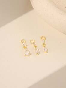 SereneSpark 1pc 925 Sterling Silver Geometric Cubic Zirconia Pendant Earring Set, Hypoallergenic Pure Silver, Suitable For Women's Daily, Date, Vacation, Wedding, Party, Holiday Gift - Gold - View 9