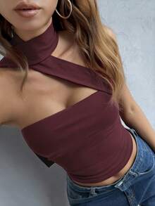 Top sin tirantes de unicolor sin costuras para mujer Vaiaye, camiseta elástica ajustada tipo tubo para primavera/verano, top casual sexy para vacaciones, chaleco sin mangas con espalda descubierta, adecuado para uso diario y commute - marrón rojizo - Ver 11