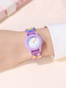 Cute & Compact Butterfly Pattern Quartz Silicone Strap Kids Watch - Purple - View 2