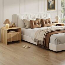 Modern Fluted Bedside Table With Storage Drawers, Open Shelf And Curved Profile Design, Wood Nightstand - Oak - View 8