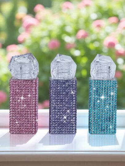 1支5毫升奢华水钻装饰唇彩补充装 - 水钻设计防漏螺旋盖空唇膏容器带刷头，化妆品补充装小瓶，DIY唇彩/唇膏/润唇膏管，适合个人或商业用途，旅行装，非常适合作为礼物、派对、节日、生日、学习用品和日常化妆必备品（闪亮便携必备），赠品