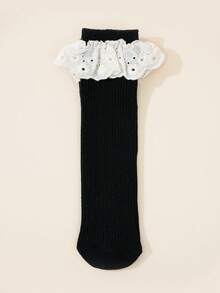 1 Pair New Solid Color Ruffle Trim Girls Knee High Socks, Straight Tube Mid-Calf Socks, Elegant Sweet Elegant Dance Socks - Multicolor - View 21