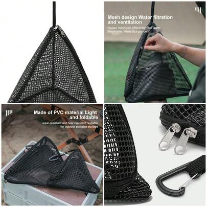 Red para camping, bolsa colgante triangular duradera con gancho, organizador de camping de malla para colgar, cesta de cocina pl