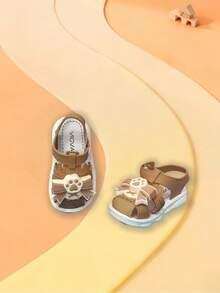 Girls' Princess Sandals, Children's Soft Bottom Little Girl Bow Beach Shoes, Summer - Khaki - View 3