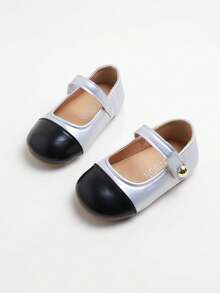 1 Pair Fashionable Elegant Cute Colorblock Hook And Loop Flat Mary Jane Shoes, Soft And Comfortable, Suitable For School And Commuting, Wearable All Seasons - Black - View 2