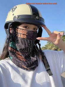 1件套街头字母图案冰丝面罩和袖套，防紫外线，透气，适合春夏户外活动，随机字母图案，节日适用 - 彩色 - 查看 5