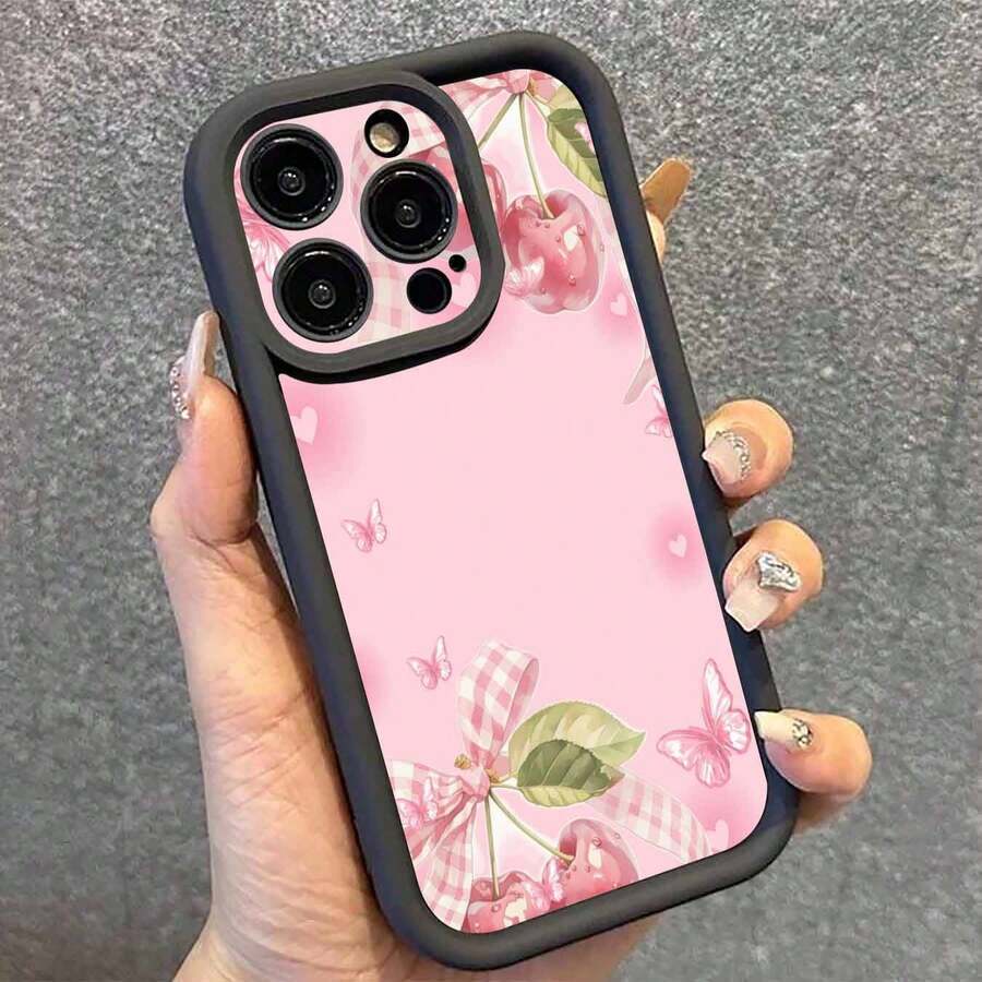 Funda de teléfono a la moda - Textura de satén plumoso Compatible con todos los modelos de teléfonos inteligentes Apple El regalo perfecto para ella, una opción ideal para San Valentín - Negro - Ver 1