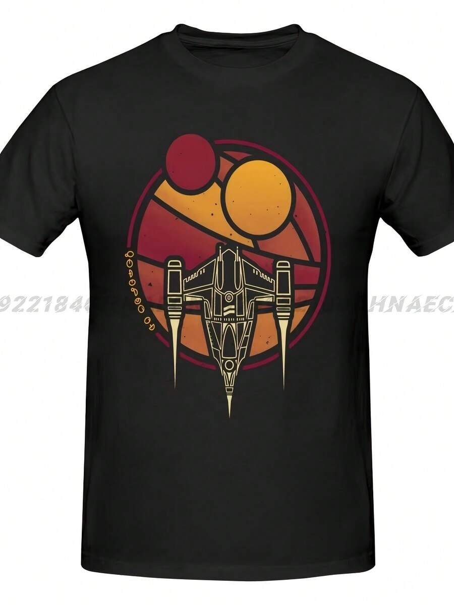 T Shirt Mandalorianal N-1-WZRD Print Casual Short Sleeve Tees Unisex Gothic T Shirt - màu đen - Xem 1