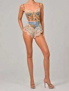 Novedad primavera verano europeo y americano, mono de encaje con tirantes sexy, ajustado con estampado para vacaciones - G519# Imprimir - Ver 2