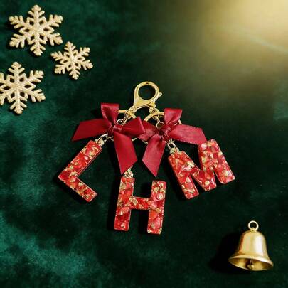 1pc Christmas Valentine's Day Gift Personalized Red Gold Pendant Bow Decoration Creative Letter Bag Charm Keychain