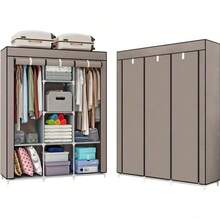 HUOMAQFAN Portable Wardrobe Closet 47 Inch Standing Clothes Storage Organizer With Shelves Rack Non Woven Fabric Cover And 2 Hanging Rods For Bedroom - màu nâu cà phê - Xem 5