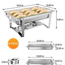 CuteHairy 4 PCS Chafing Dish Buffet Set 8 QT  Rectangular Food Warmer, Stainless Steel - Silver - View 5