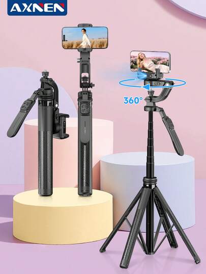 AXNEN 72-Inch Phone Selfie Stick Tripod With Triple-Color Fill Light, Retractable & Foldable Stand, Gesture Control, Bluetooth Remote & AI Anti-Shake Stabilizer - Compatible With IPhone & Android Smartphones, Ideal For Travel, Vlogging, Video/Photo Shooting, Summer Trips, Outdoor Activities, Live Streaming, Christmas & Holiday Recording.