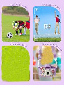 YAIUZGOO 1080P高清迷你数码相机，2.0英寸屏幕，硅胶保护套，SD卡槽，户外摄影相机，圣诞节/生日礼物，150mAh电池 - 淡紫色 - 查看 2