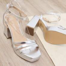 angelica Sandalias De Tacón Alto Para Mujer Con Plataforma Y Tiras Finas, Elegantes, Cómodas, Fiesta, Moda Femenina - 銀色 - 查看 4