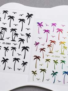 2/4 Sheets Summer Palm Tree Nail Art Stickers Holographic Tropical Vacation Nail Decals For DIY Nails - Multicolor - View 7