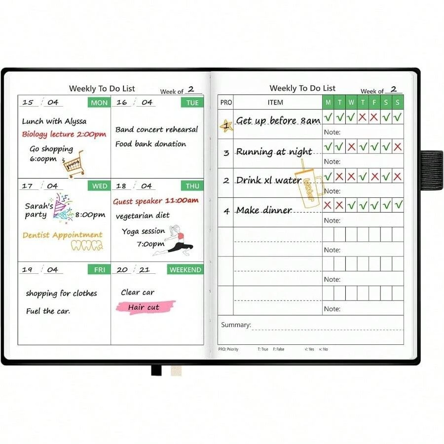 Weekly Planner With Calendar 160 Pages Habits Tracker Journal Organizers 4.3x5.8 Inch Portable Notebook For Daily Planning Study Work Travel Black Red Green Blue - black - 查看 1
