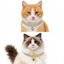 2pcs Hip-Hop Style Cuban Link Dog Collar With Rhinestone Pendant, Luxury Pet Necklace Set, Durable & Wear-Resistant, Suitable For Small, Medium And Large Dogs & Cats - Multicolor - View 7