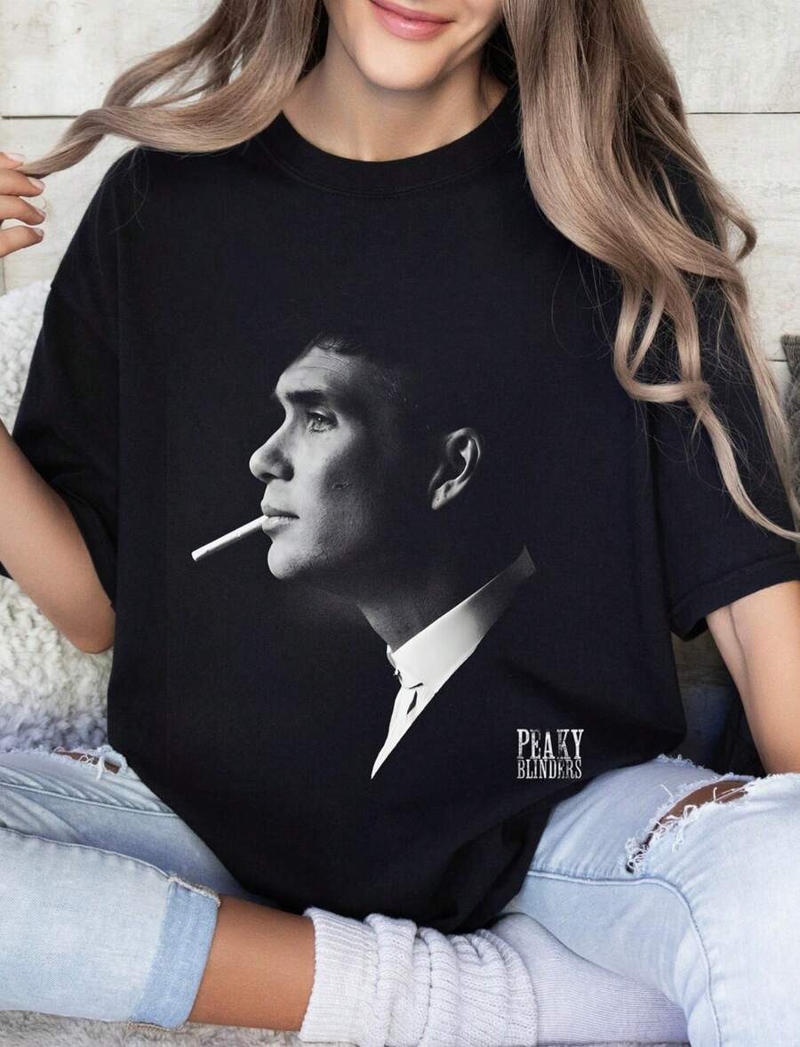P Eaky B Linders T Ommy Shelby T-Shirt Cillian Murphy Shirt Unisex Tee - 黑色 - 查看 1