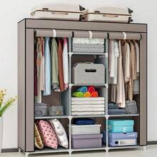 HUOMAQFAN Portable Wardrobe Closet 47 Inch Standing Clothes Storage Organizer With Shelves Rack Non Woven Fabric Cover And 2 Hanging Rods For Bedroom - màu nâu cà phê - Xem 1
