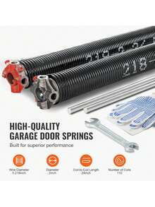 Garage Door Torsion Springs Pair Of 0.218 X 2 X 24inch Garage Door Springs With Non-Slip Winding Bars 16000 Cycles Gloves And Mounting Wrench Electrophoresis Coated For Replacement - Black - View 2