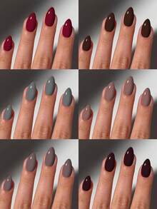 180片（6种混合色）亮面短款杏仁形亚克力美甲贴片，棕色、灰紫色、酒红色、灰色，完美贴合短指甲，包含1片果冻胶和1个指甲锉，适合派对、跳舞和日常使用。 - 彩色 - 查看 9