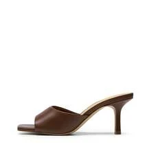 2026 New Summer Style Women Kitten Heel Mule Sandals, Casual Open Toe Slip-On Heeled Sandals For Daily, Dressy & Casual Occasions - màu nâu - Xem 5
