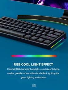 1pc K33 Wired Mechanical Gaming Keyboard, Detachable 61-Key RGB Backlit Blue Switch Mechanical Keyboard, Computer Accessory - View 4