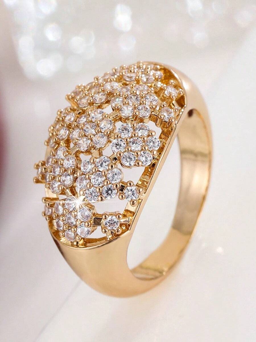 1pc Luxury Fully Paved Crystal Ring, Vintage Palace Style Exquisite Niche Design, Suitable For Daily Wear And Gatherings - Ring - View 1