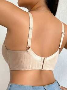 1 pieza Sujetador con aros para mujer de talla grande, lencería de talla grande cómoda y versátil con parches de encaje sexy y de soporte - Albaricoque - Ver 2