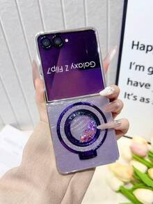 Galaxy Z Flip7/Z Flip6/Z Flip5/Z FE Folding Phone Case, Women's Fashion Cute Lightweight Protective Cover, Personalized Design, Electroplated Feather Pattern Glitter Kickstand Case, Suitable As Gift - Multicolor - View 24