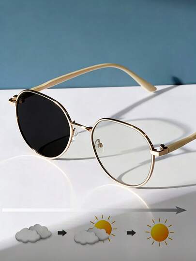 1 par de gafas de moda de color albaricoque fotocromáticas, accesorio perfecto para los viajes de las mujeres, gafas de moda elegantes para la playa, accesorios de playa para mujeres, gafas de moda, moda, atuendo elegante, salida familiar, vacaciones de viaje, uso diario casual, atuendo de moda, viaje de fiesta, usar y usar