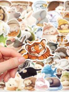 50pcs Sleeping Animals Stickers Chic Cozy Aesthetic For Journal, Phone Case, Tablet, Water Bottle, Desk, Luggage, Waterproof Decals - متعدد الألوان - مشاهدة 6