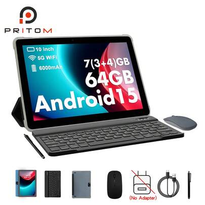 PRITOM TAB10 PRO Android 13 Tablet (Supports Widevine L1/RK3562 2.0Ghz/7GB (3+4GB Expandable) RAM/64GB ROM/10.1 Inch 1280*800 IPS Display/5G WIFI/Bluetooth 5.2/WIFI 6/6000mAh/Type-C/2MP+8MP Camera/Includes Leather Case, Keyboard, Mouse, Stylus Pen (Adapter Not Included))